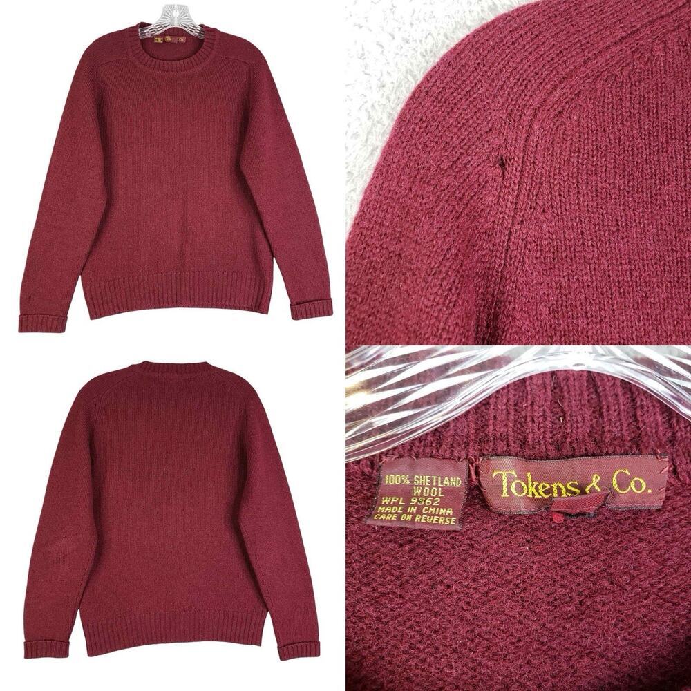 Vintage 100% Shetland Wool Knit Sweater Women's S Small Rust Red Pullover Flaw
